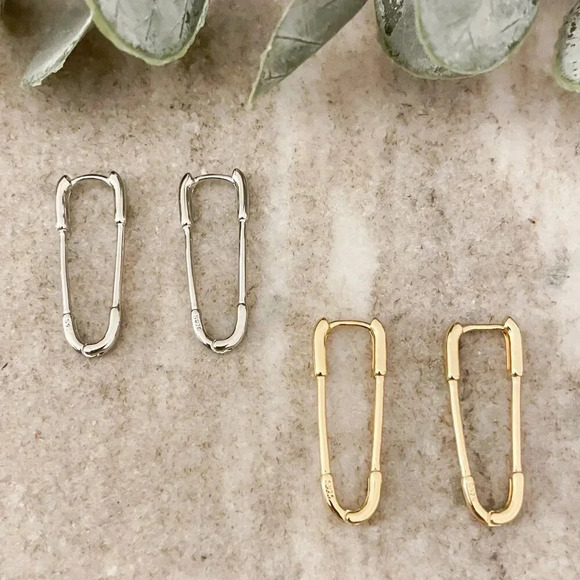 925 Sterling Silver Paperclip Earrings Safety Pin Earrings Modern Drop Earrings - Picture 9 of 9